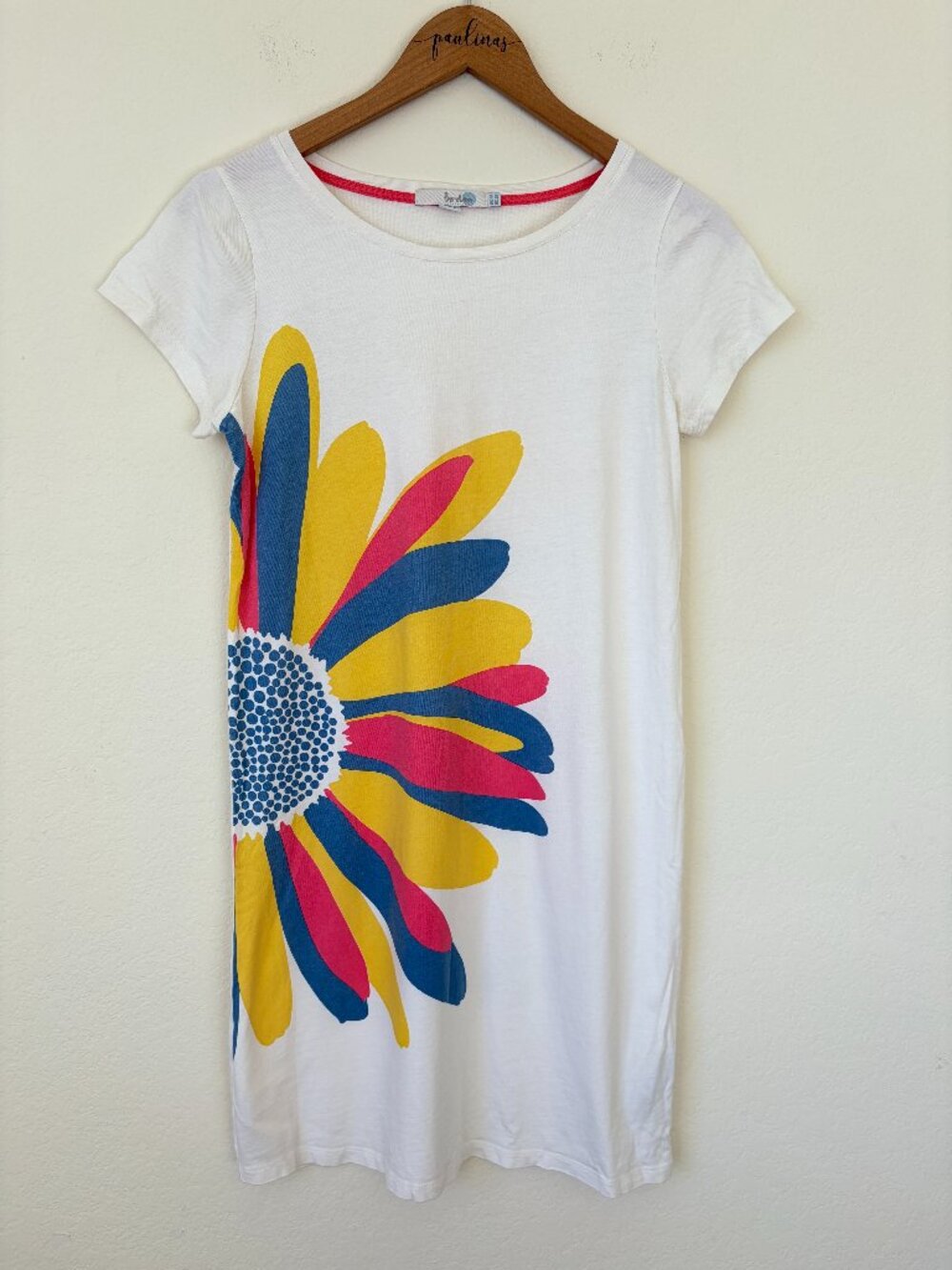 Boden Dress Womens 4R White Floral Graphic Cotton Blend Short T-Shirt Shift